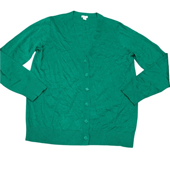 🍀 J.Crew Green 100% Merino Wool Cardigan Sweater Women’s Size XL - Picture 3 of 16